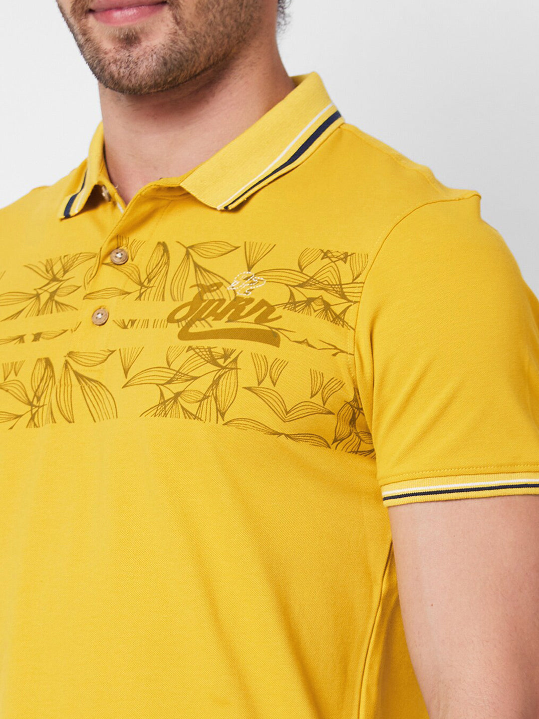 SPYKAR Polo Collar Short Sleeves Floral Print Cotton Slim Fit T-shirt