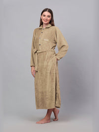 KLOTTHE Beige Woollen Long Sleeves Bath Robe With Belt
