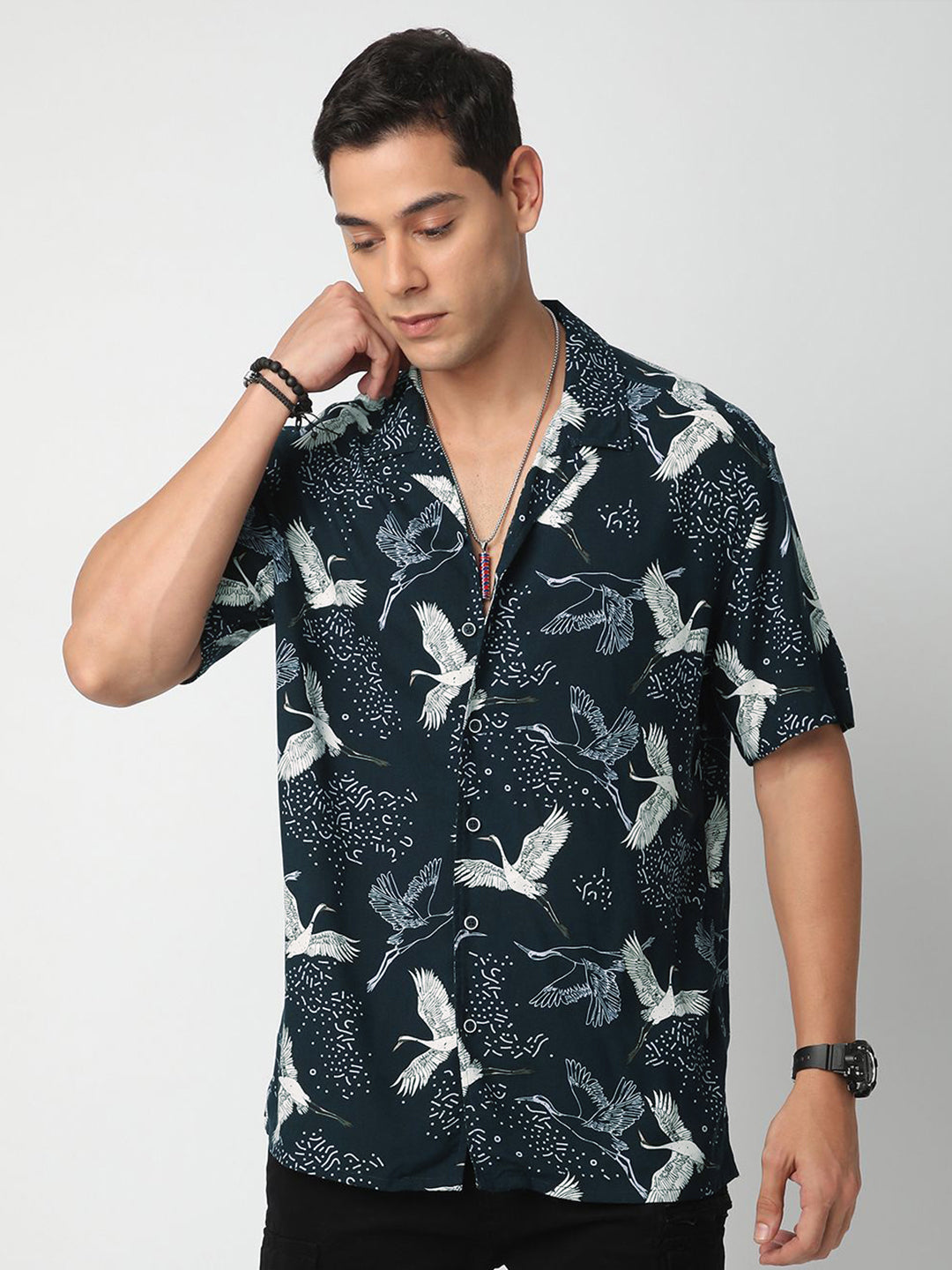 VASTRADO Men Classic Cuban Collar Floral Printed Oversized Casual Shirt