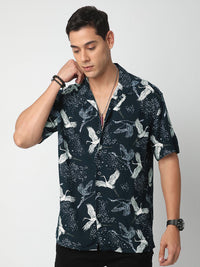 VASTRADO Men Classic Cuban Collar Floral Printed Oversized Casual Shirt