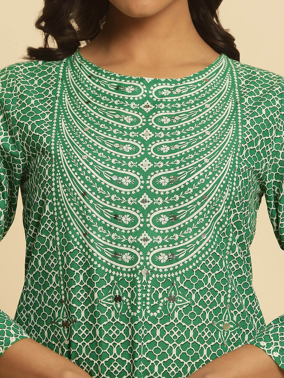 W Ethnic Motifs Printed Pure Cotton A-Line Kurta