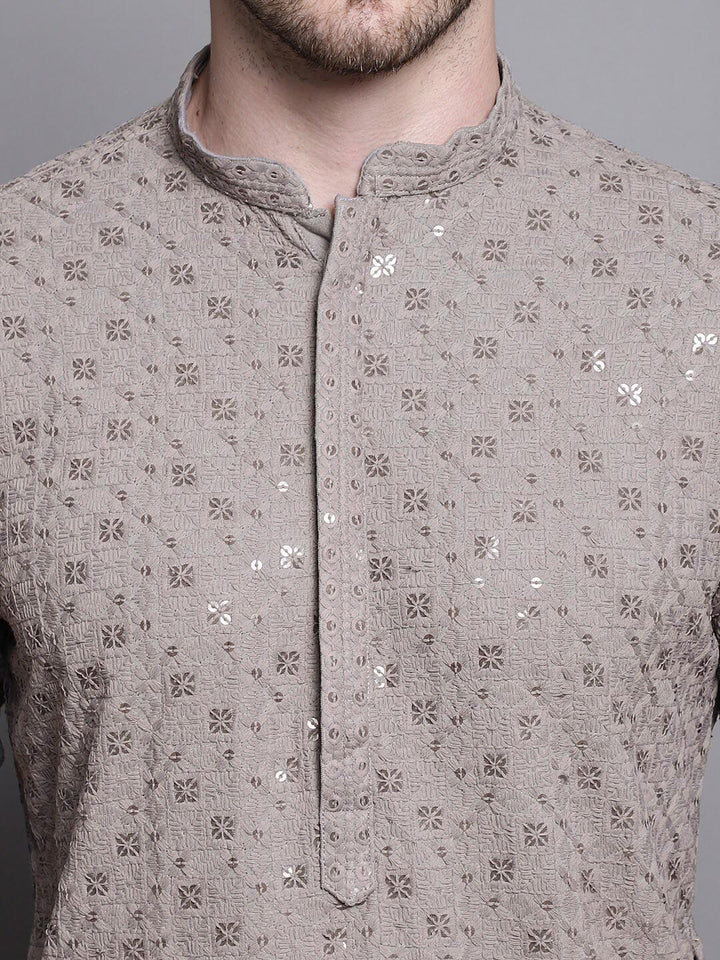 Jompers Floral Embroidered Thread Work Sequinned Pure Cotton Kurta