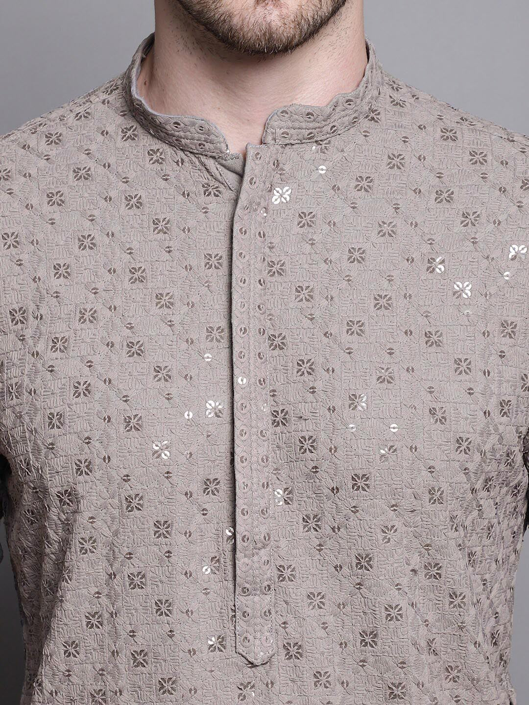 Jompers Floral Embroidered Thread Work Sequinned Pure Cotton Kurta