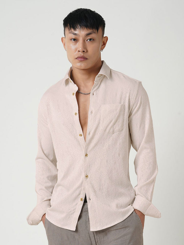 VASTRADO Men Classic Spread Collar Textured Slim Fit Casual Shirt