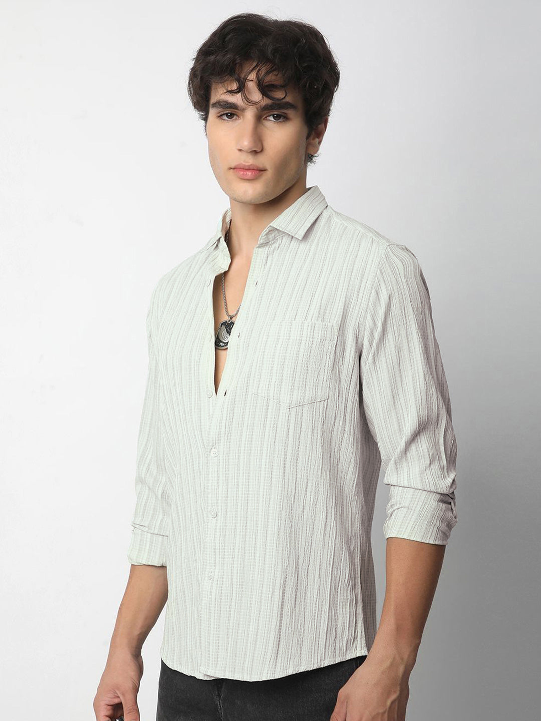 VASTRADO Men Classic Spread Collar Textured Slim Fit Casual Shirt