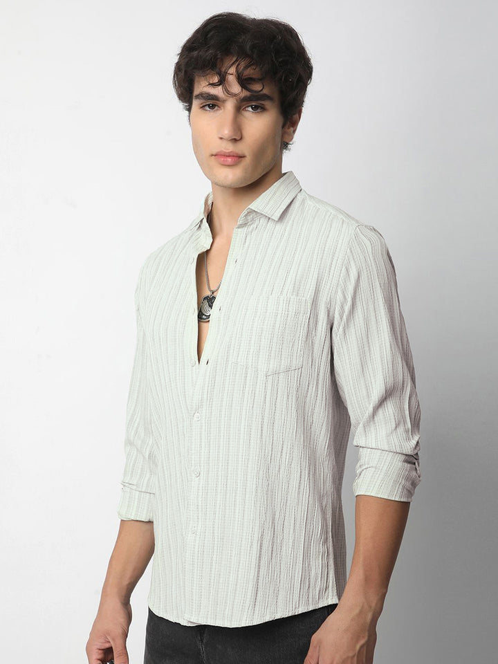 VASTRADO Men Classic Spread Collar Textured Slim Fit Casual Shirt