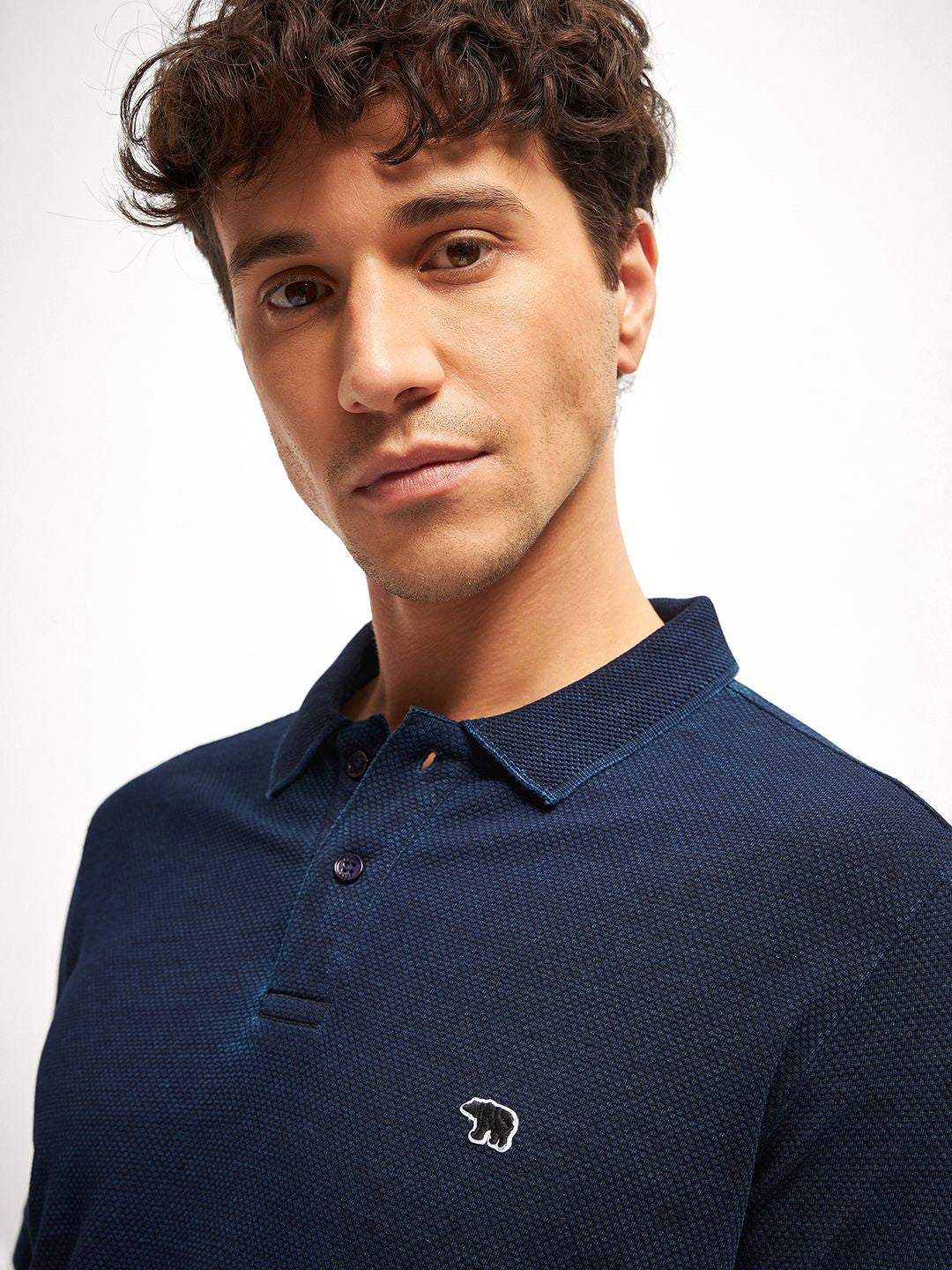 THE BEAR HOUSE Pure Cotton  Self Design Polo Collar T-shirt