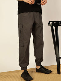 Thomas Scott Men Casual Loose Fit Mid-Rise Cotton Wrinkle Free Solid Joggers Trousers