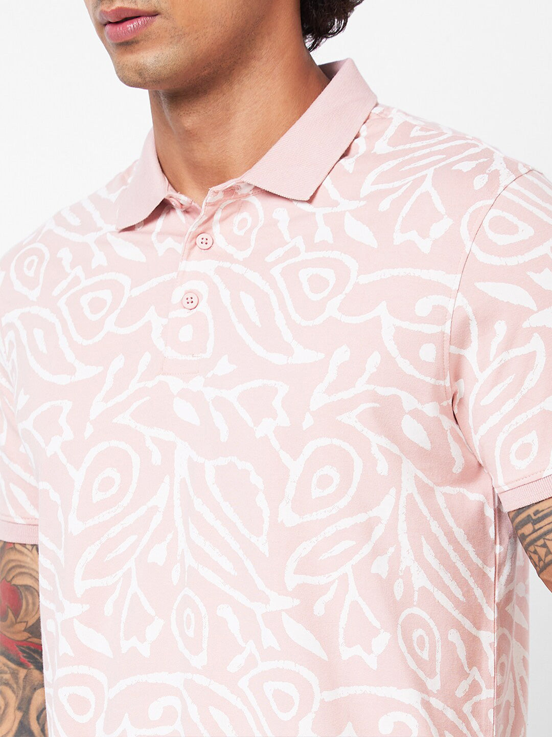 SPYKAR Abstract Printed Polo Collar Slim Fit T-shirt