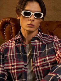 DENNISON Men Double Pocket Drop Shoulder Oversized Cotton Checked Shacket