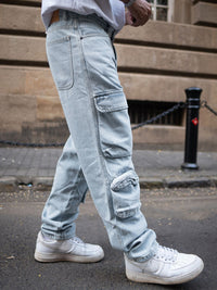 Powerlook Men Cotton Mid-Rise Relaxed Fit Light Fade Jeans With Pockets