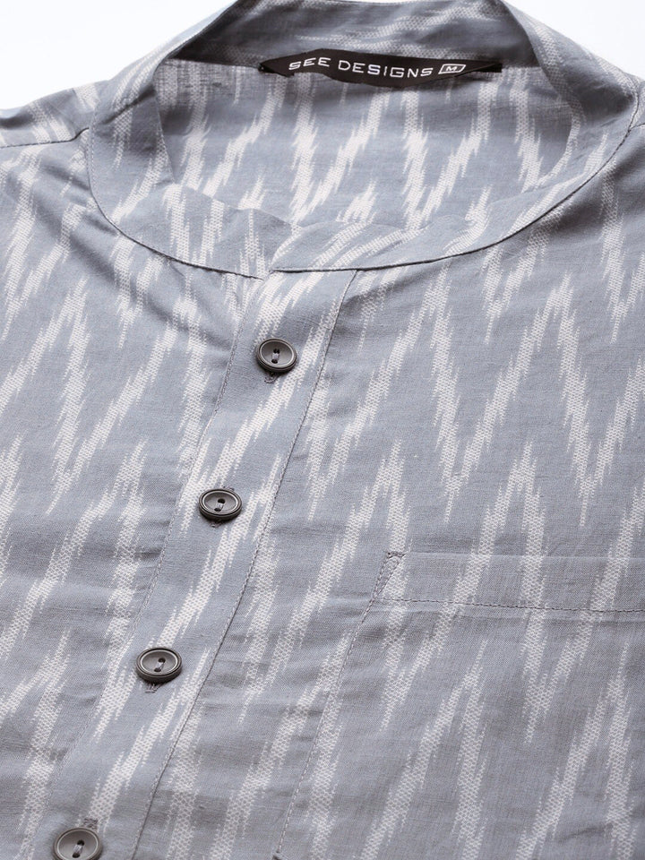 See Designs Men Grey Striped Kurta