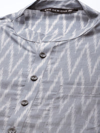 See Designs Men Grey Striped Kurta