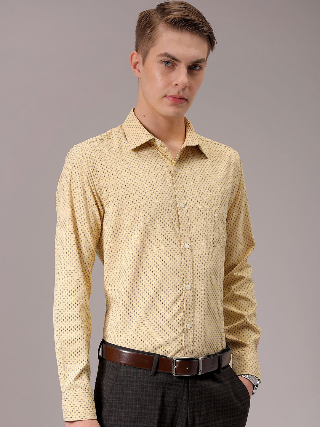 The Indian Garage Co. X Luxe Men Spread Collar Micro Ditsy Printed Slim Fit Formal Shirt