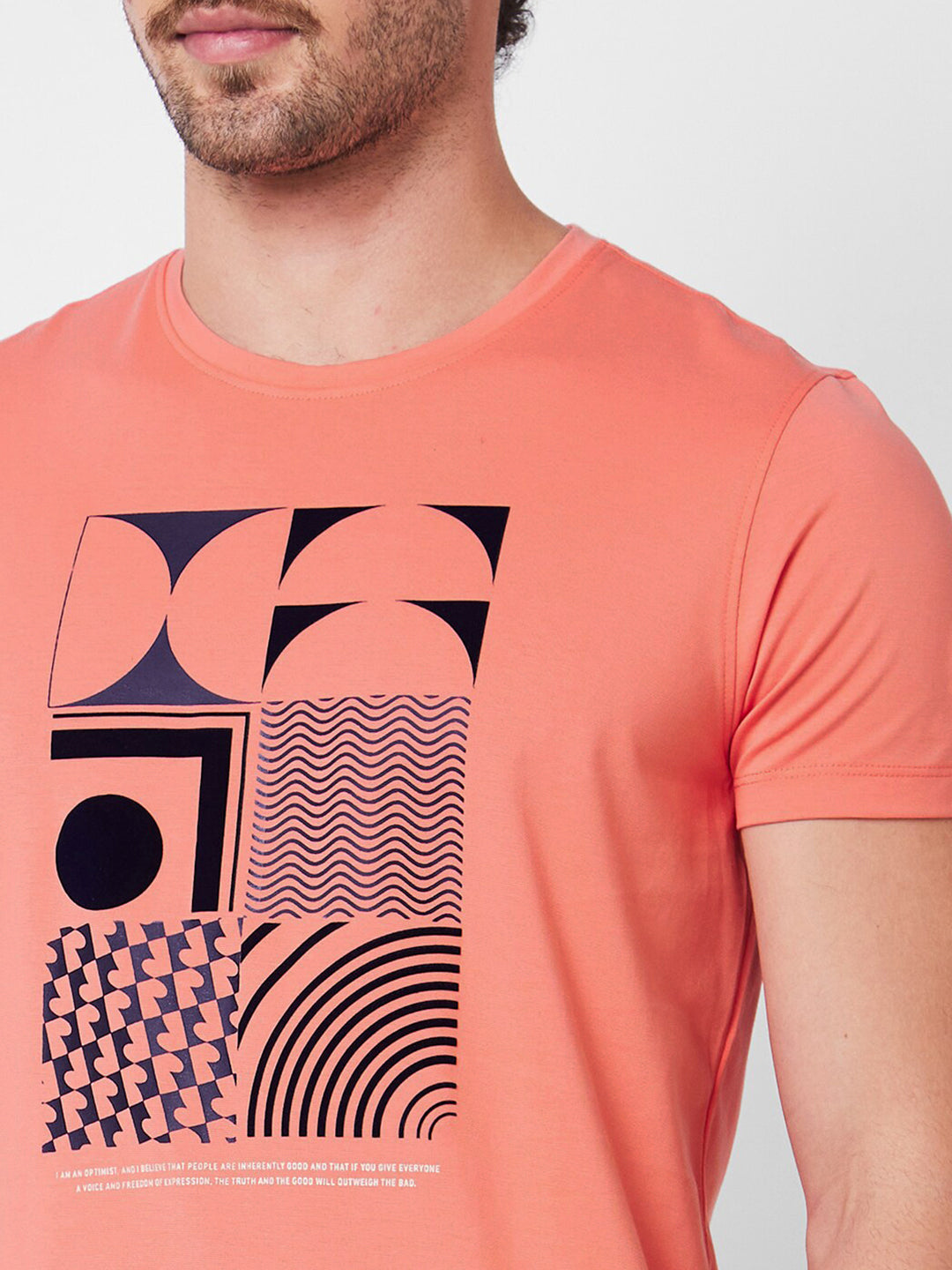 SPYKAR Graphic Printed Round Neck Cotton Slim Fit T-shirt