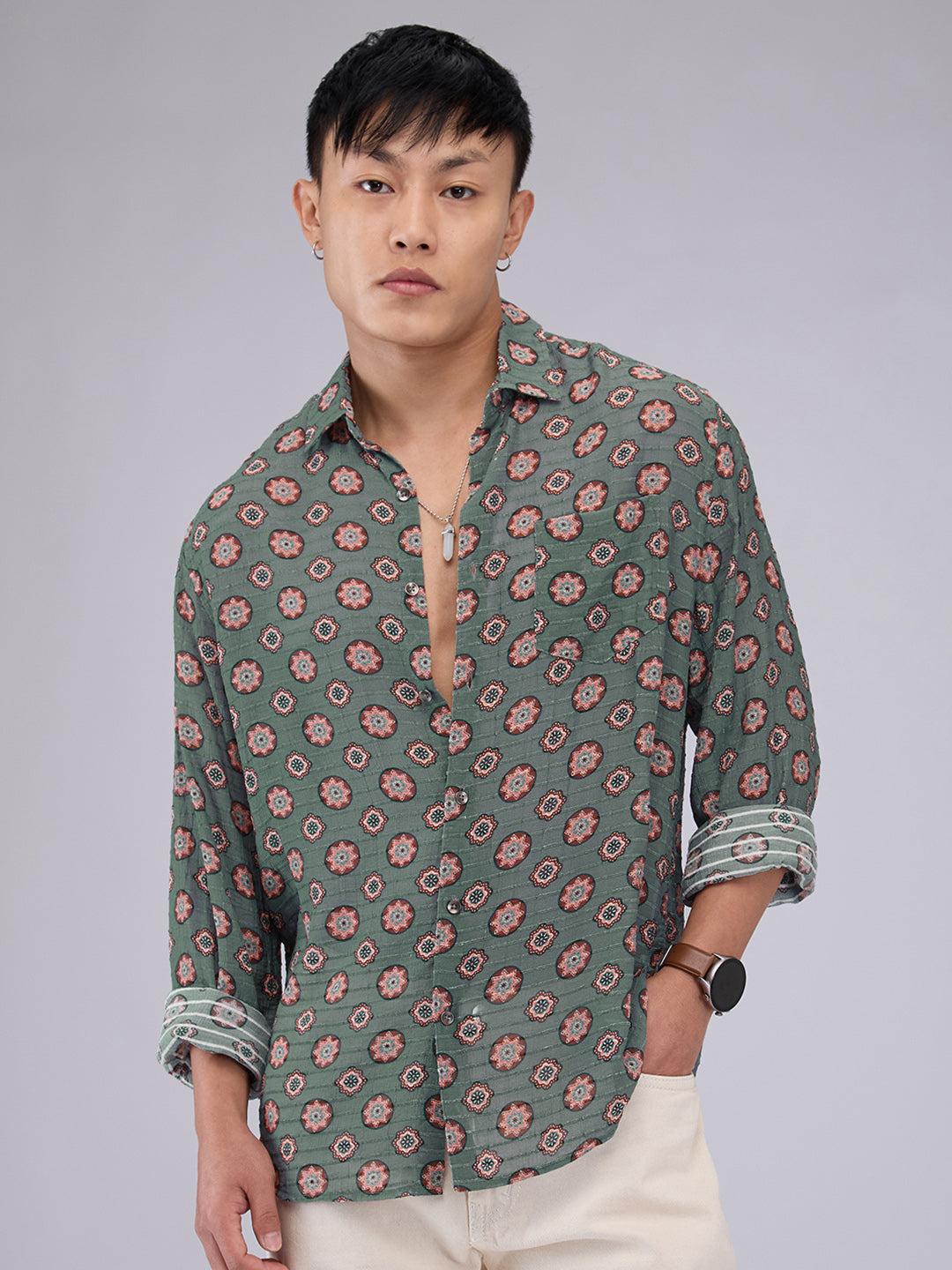 VASTRADO Men Classic Fit Spread Collar Floral Printed Relaxed Fit Casual Shirt