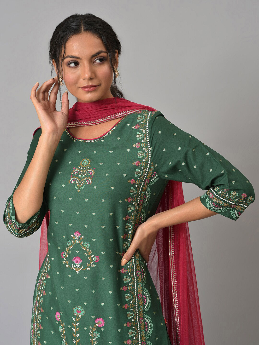 W Women Floral Printed Kurta with Sharara & With Dupatta