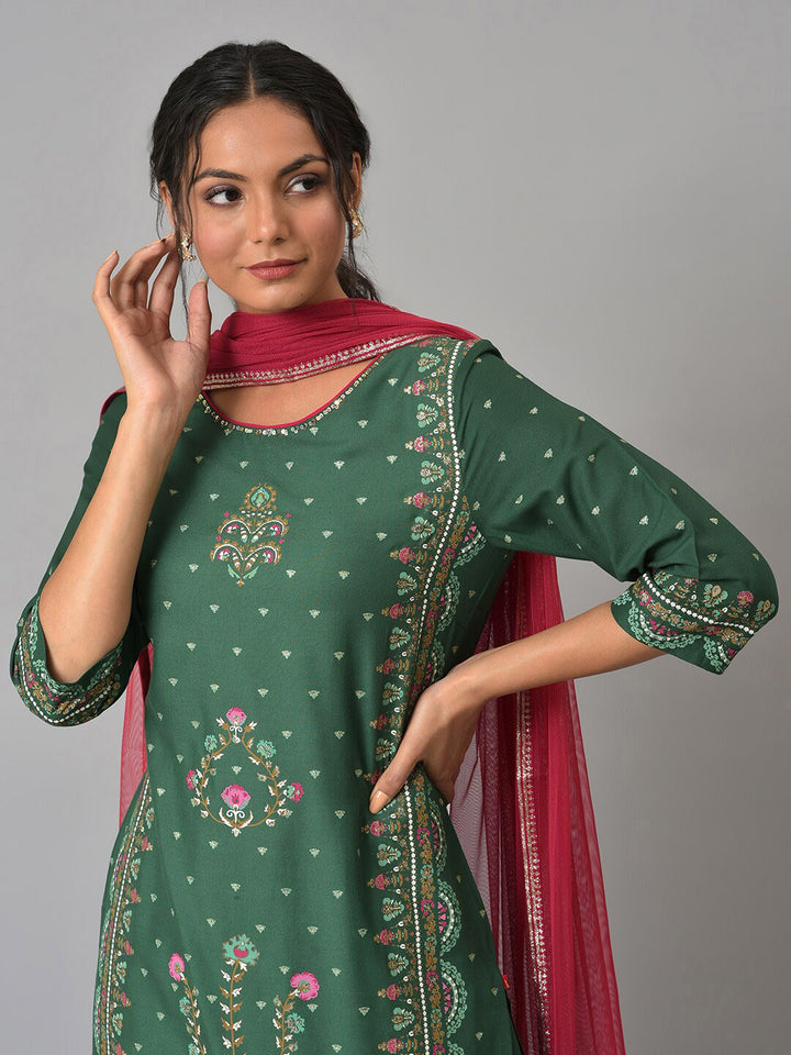 W Women Floral Printed Kurta with Sharara & With Dupatta