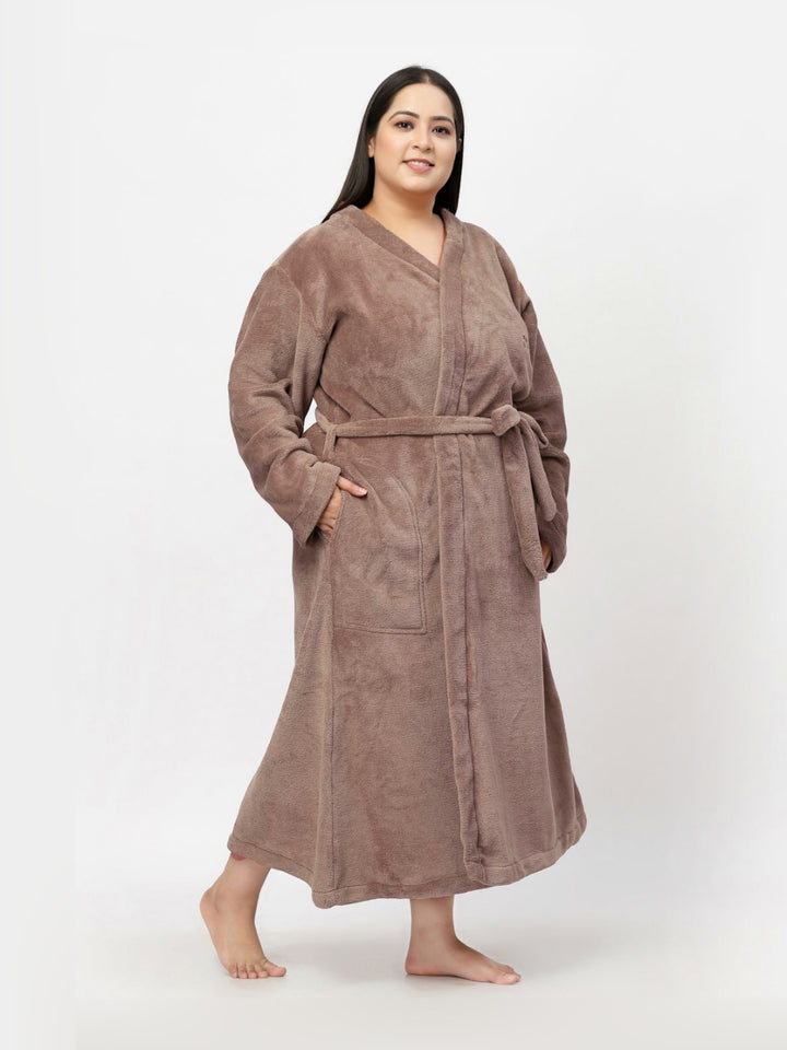 KLOTTHE Woolen Plus Size Long Sleeve Bath Robe with Belt