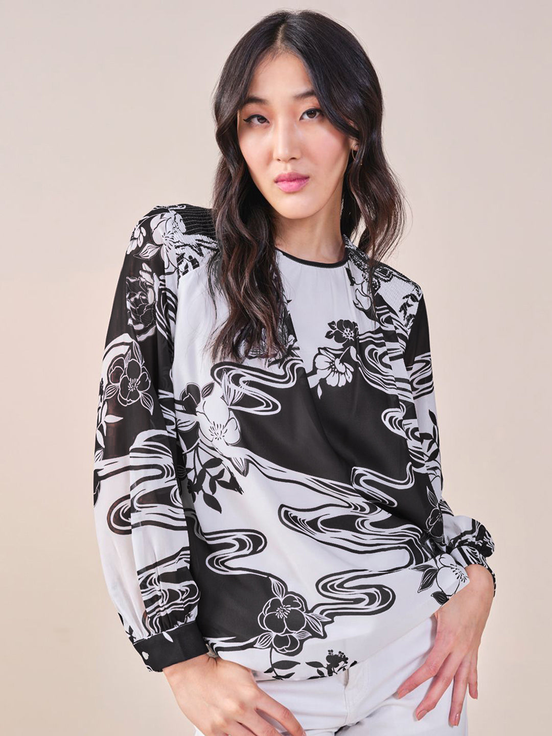 AND Women Abstract Print High Neck Sleeveless Top