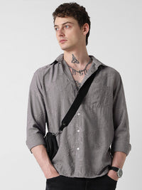 VASTRADO Men Classic Spread Collar Textured Solid Pure Cotton Slim Fit Casual Shirt