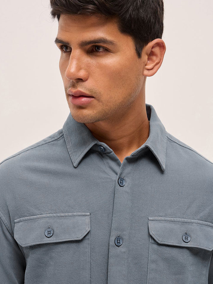 THE BEAR HOUSE Men Spread Collar Solid Pure Cotton Relaxed Fit Casual Shirt