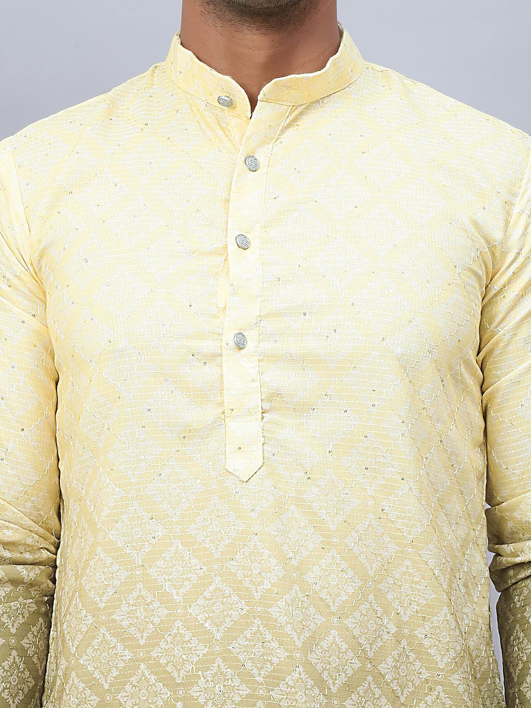 Jompers Ombre Printed Mandarin Collar Sequinned Straight Kurta With Pyjamas