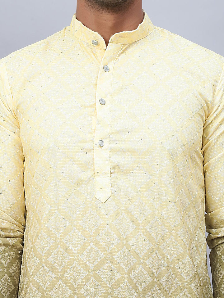 Jompers Ombre Printed Mandarin Collar Sequinned Straight Kurta With Pyjamas
