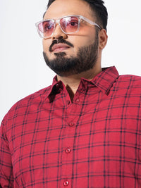 The Indian Garage Co Plus Size Windowpane Checked Cotton Casual Shirt