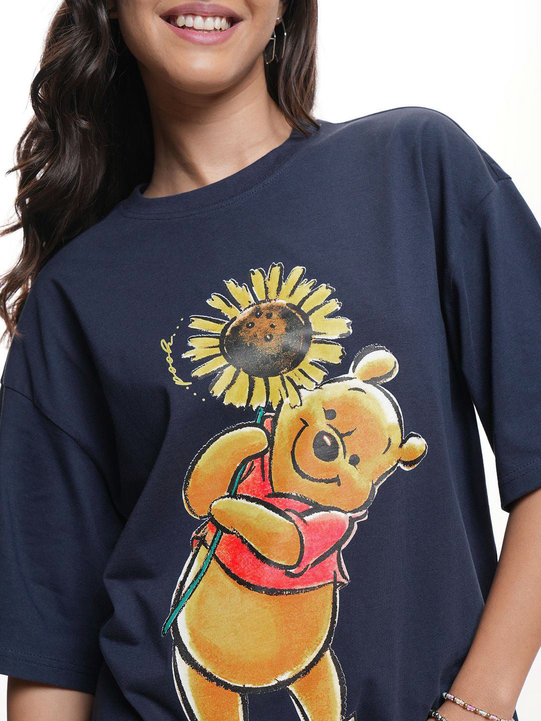 Tokyo Talkies Women Disney Winnie The Pooh Graphic Printed Oversized Cotton Tshirt