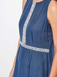 Global Desi Embroidered Round Neck A-Line Midi Dress