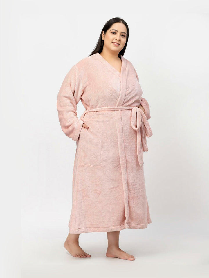 KLOTTHE Plus Size Woolen Long Sleeve Bath Robe With Belt