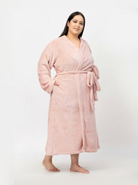 KLOTTHE Plus Size Woolen Long Sleeve Bath Robe With Belt