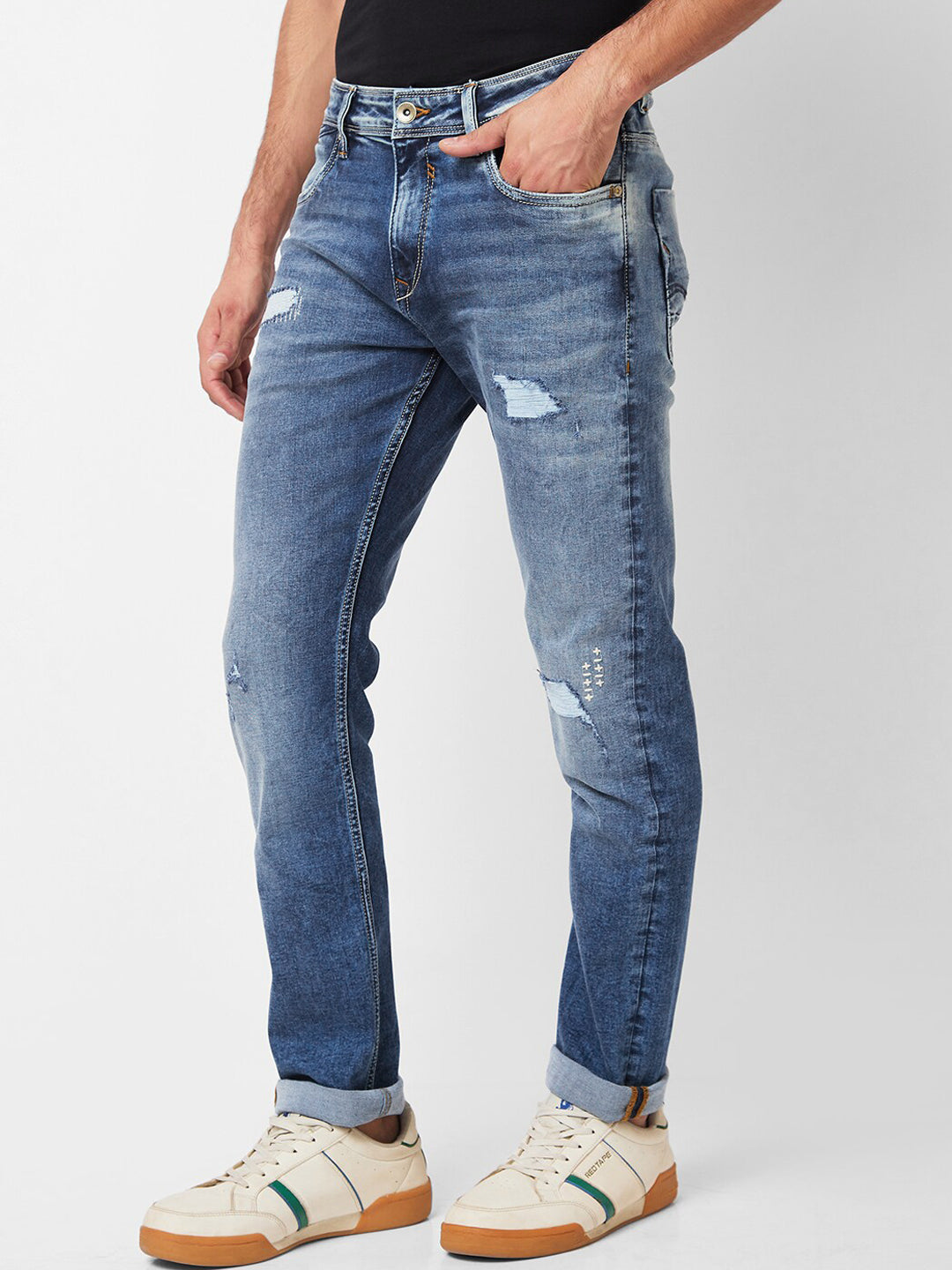 SPYKAR Men Relaxed Fit Mildly Distressed Heavy Fade Stretchable Jeans