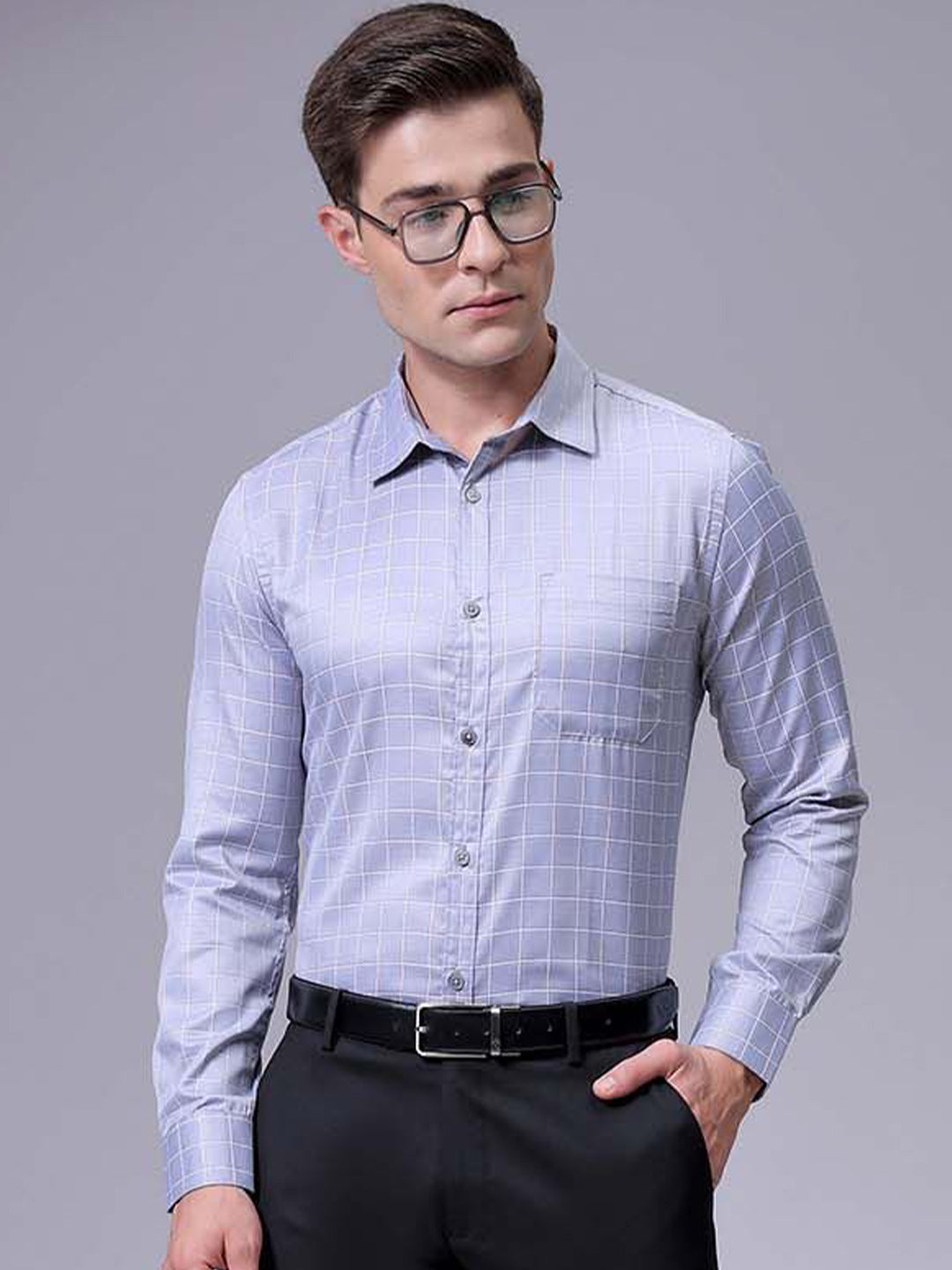 The Indian Garage Co. X Luxe Men Slim Fit Cutaway Collar Grid Tattersall Checked Formal Shirt