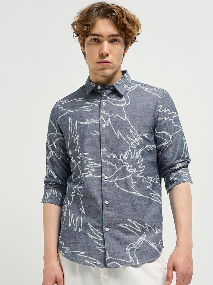 THE BEAR HOUSE Men Spread Collar Abstract Printed Pure Cotton Casual Shirt