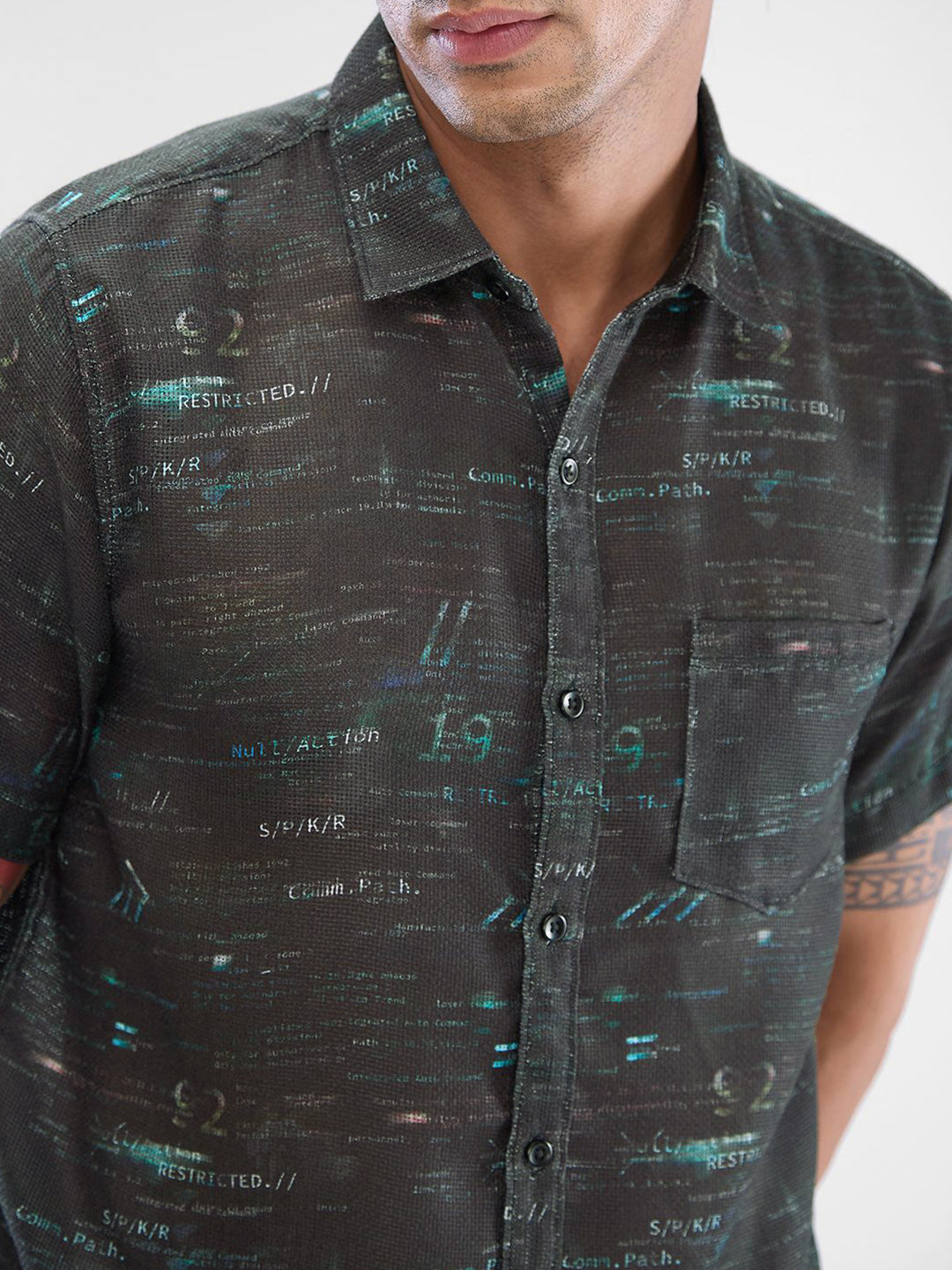 SPYKAR Men Slim Fit Opaque Abstract Printed Spread Collar Casual Shirt