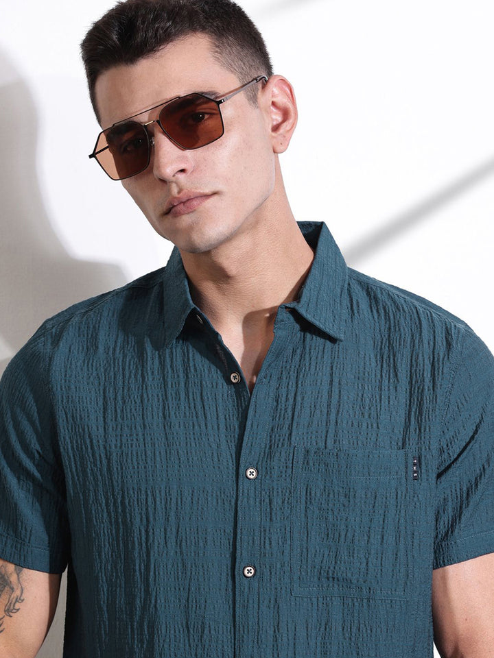 Thomas Scott Men Smart Slim Fit Spread Collar Textured Casual Shirt