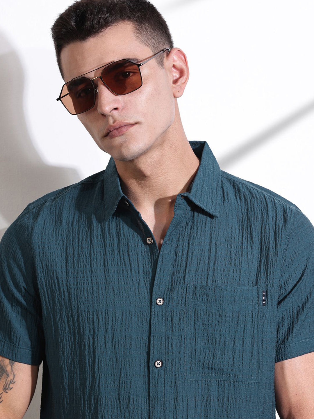 Thomas Scott Men Smart Slim Fit Spread Collar Textured Casual Shirt