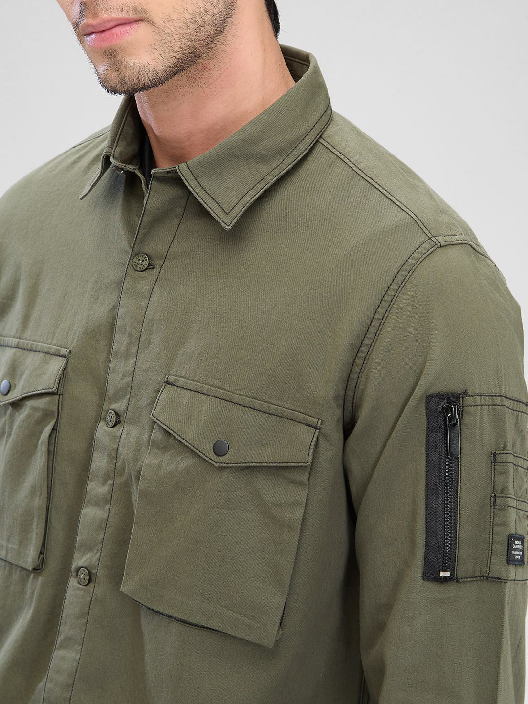 SPYKAR Pure Cotton Comfort Fit Pocket Detailing Spread Collar Casual Shirt