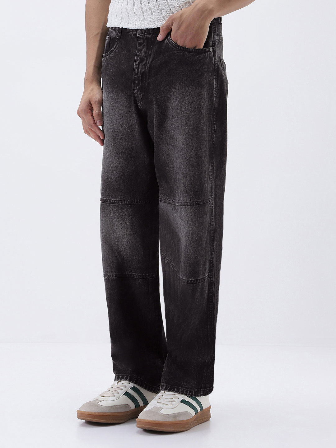 Urbano Fashion Baggy Fit Cut and Sew Panelled Jeans