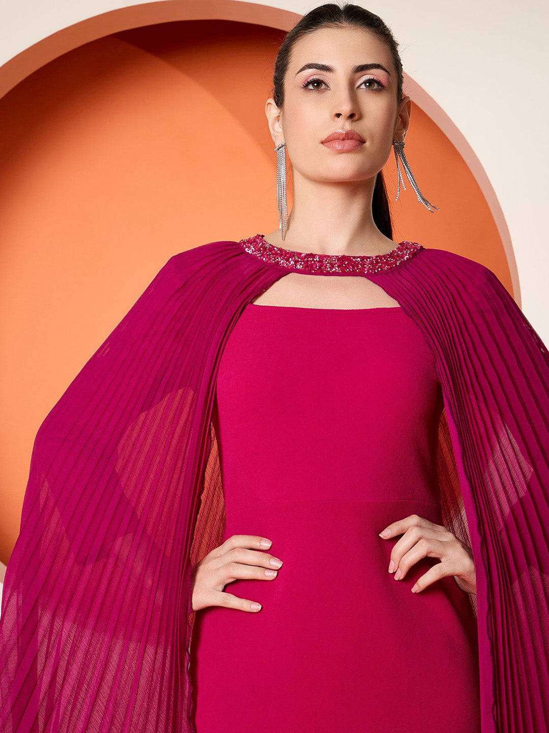 Antheaa Embellished A-Line Dress with pleated shrug