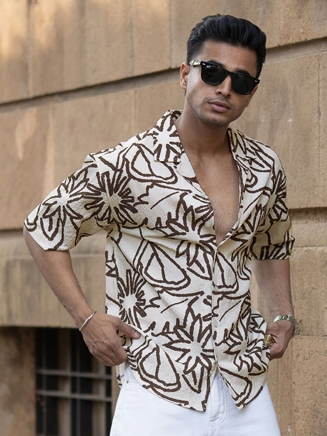 Powerlook Men Cuban Collar Textured Casual Shirt