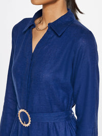 AND Opaque Shirt Collar Casual A-Line Midi Dress