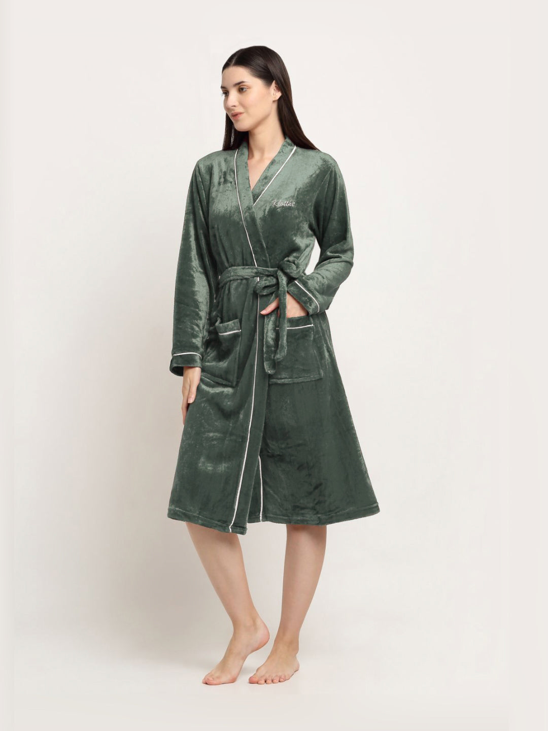Klotthe Green Woolen Bath Robe With Belt