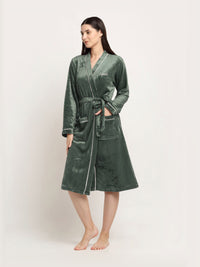 Klotthe Green Woolen Bath Robe With Belt