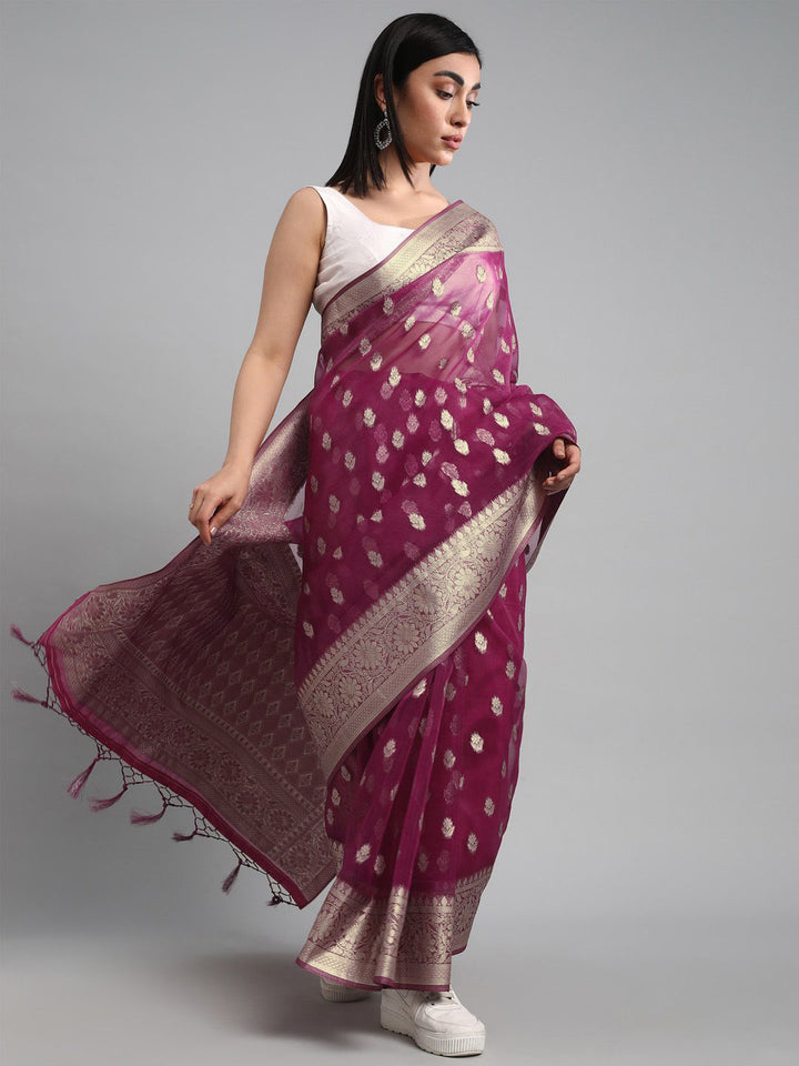 Saree mall Ethnic Motifs Zari Organza Banarasi Sarees