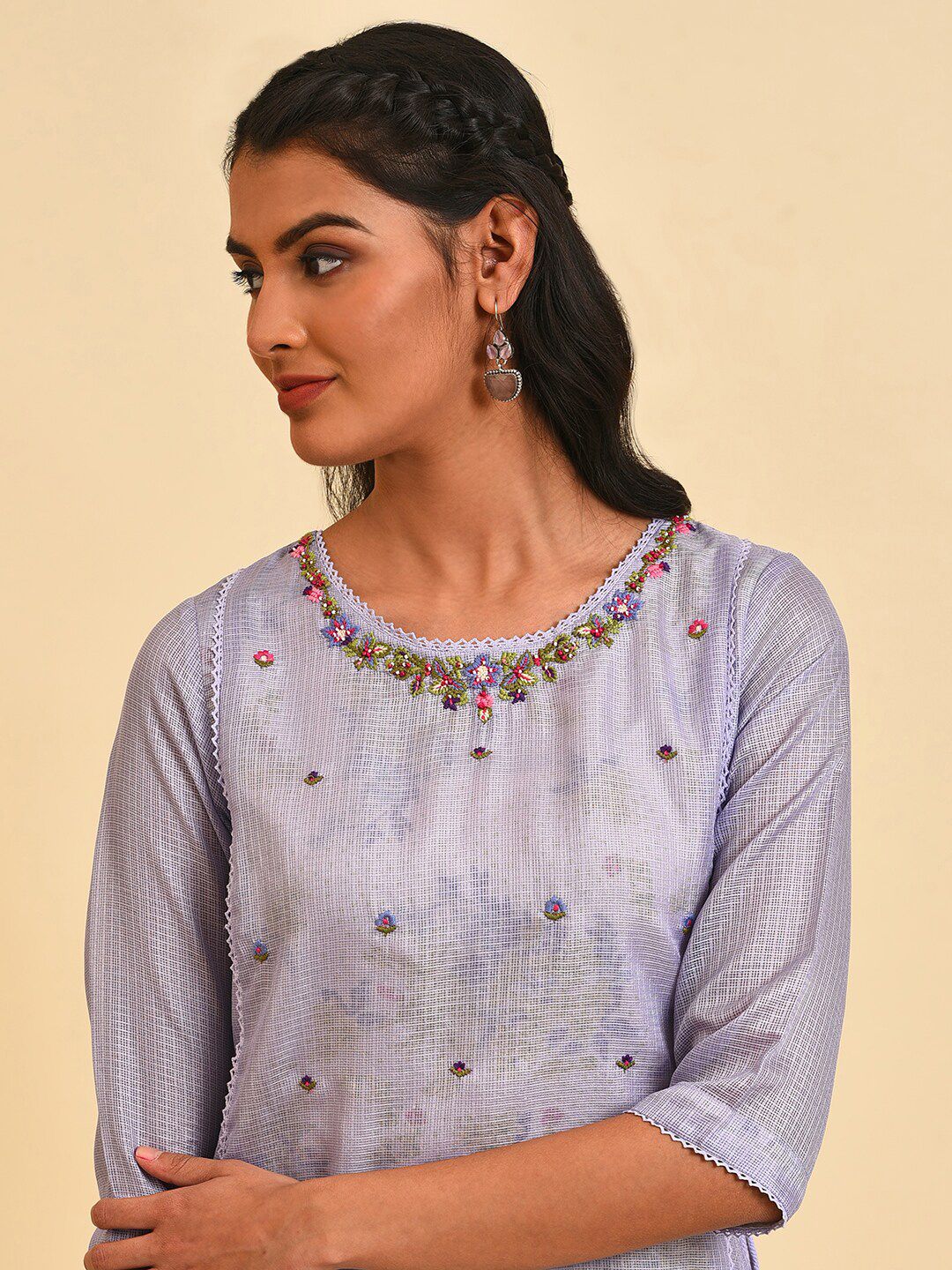 W Floral Embroidered Thread Work Anarkali Kurta