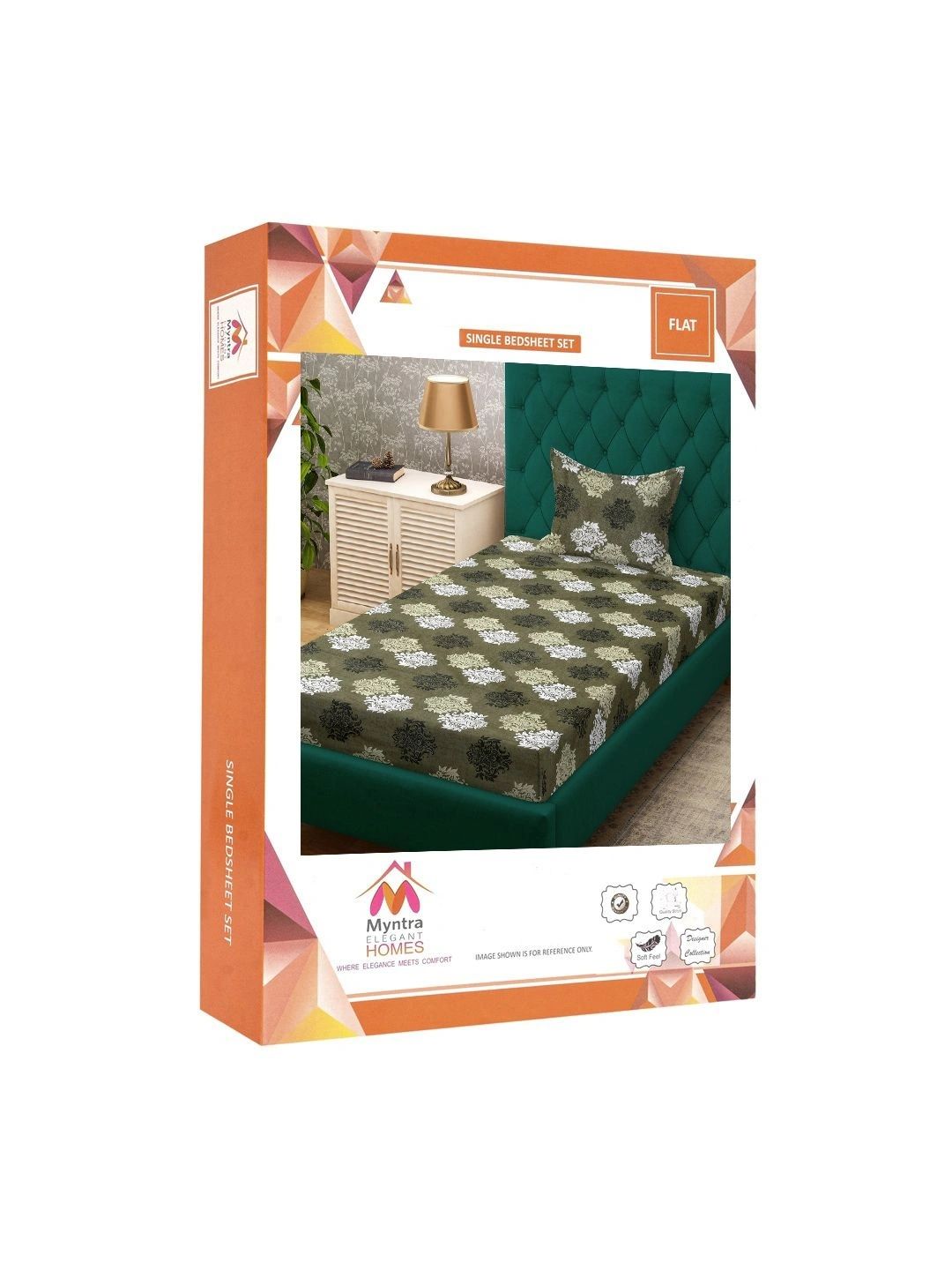 Myntra Elegant Homes Olive Cotton 400 TC Single Bedsheet with 1 Pillow Cover 225X150 cm