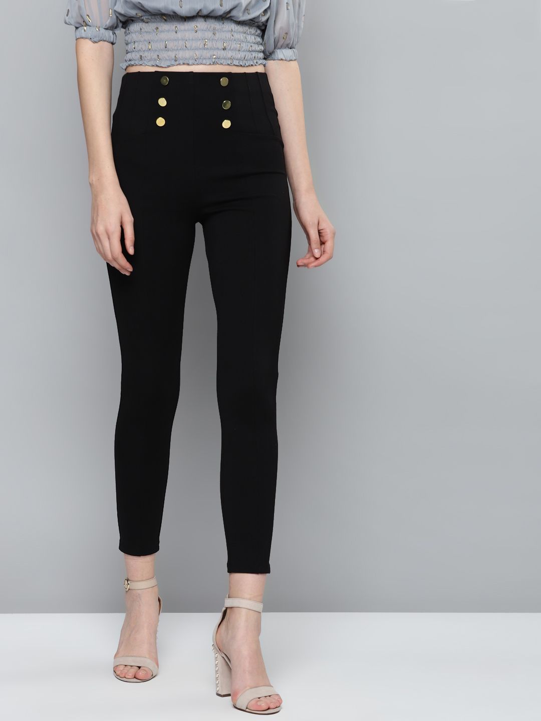SASSAFRAS Women Black Solid High-Waist Treggings